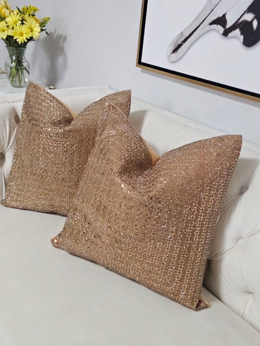 Set of 2 Gold Sequin Decorative Throw Pillows 20×20